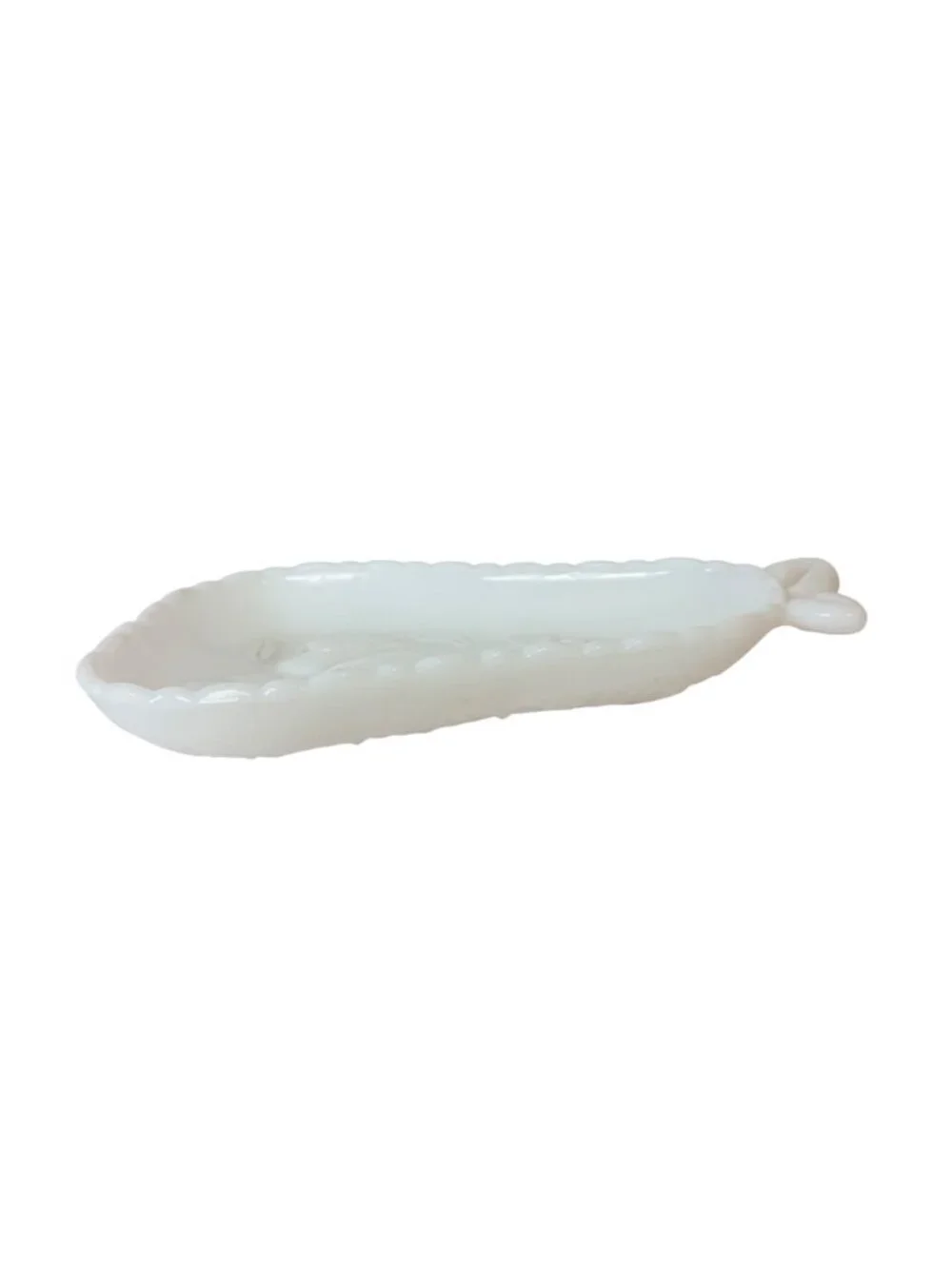 Hazel Atlas White Milk Glass Pear Dish VTG Embossed MCM Fruit Tray Catchall